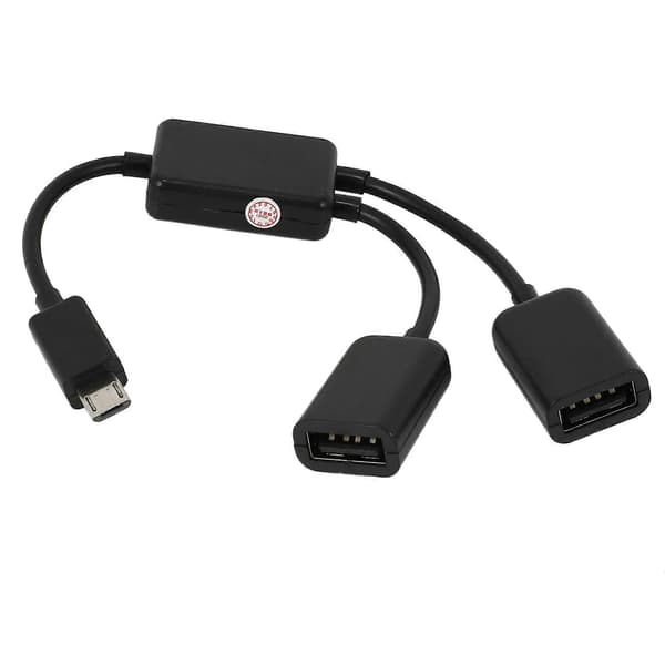2X Micro-USB-värdkabel, Micro-USB-hane till 2X Typ A Dubbel USB-hona OTG-adapterkonverterare för Android-surfplatta svart Black
