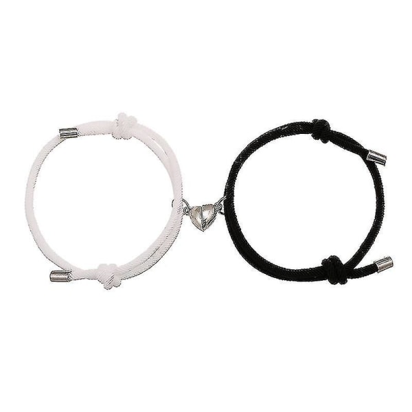 Par armbånd, par gaver til kjæresten kjæreste, 2 stk matchende kjærlighetshjerteanheng (svart+hvit)