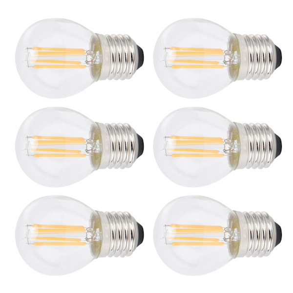 6st Dimbara LED-lampor G45 E27 4W Transparenta glödlampor för hembelysning Varmt ljus 110V