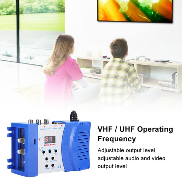 HDM69 Digital RF HDMI Modulator AV til RF Konverter VHF UHF PAL Standard Bærbar Modulator til EU 100‑240V