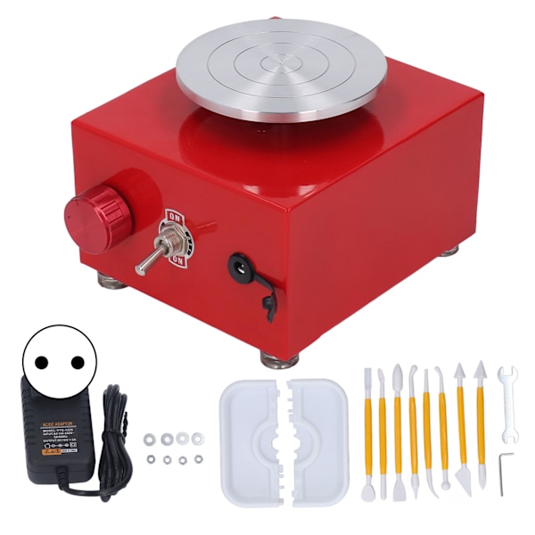 Mini-keramiikkapyörä lapsille, irrotettava vesiastia, kuusiokoloavain, 2000 RPM säädettävä nopeus, sähköinen keramiikkapyörä 100‑240V punainen EU-pistoke