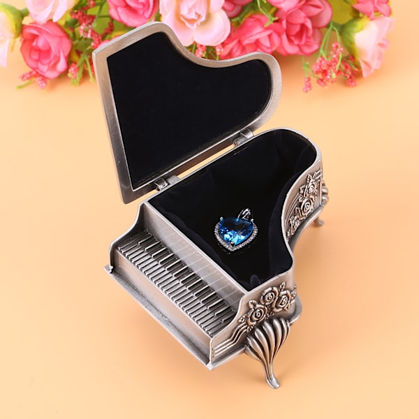 Pianoformad rosblomma snidade smyckeskrin i zinklegering Smyckeförvaring