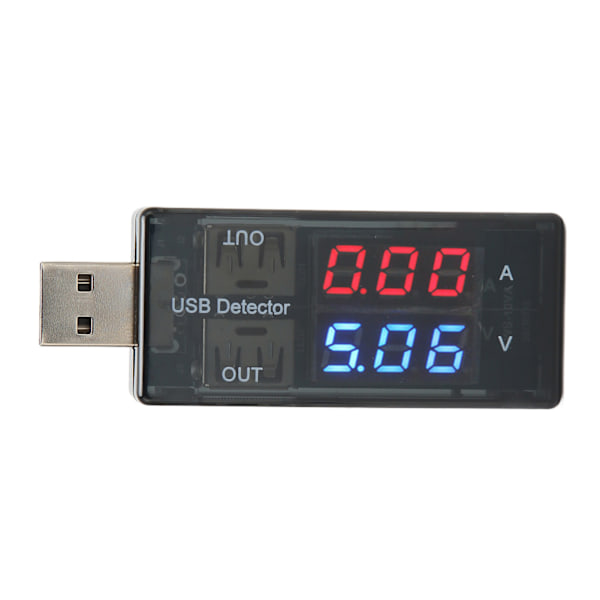 Dobbel USB-tester 1 inn 2 ut LCD Strømstyrke Spenningsmåler Multimeter for mobiltelefoner Nettbrett Bærbare datamaskiner Billadere
