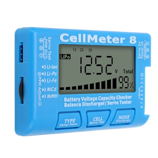 Digital Batterikapacitets Checker Tester Detektor Batteri Balance Udlader Servotester til LiPo Blå