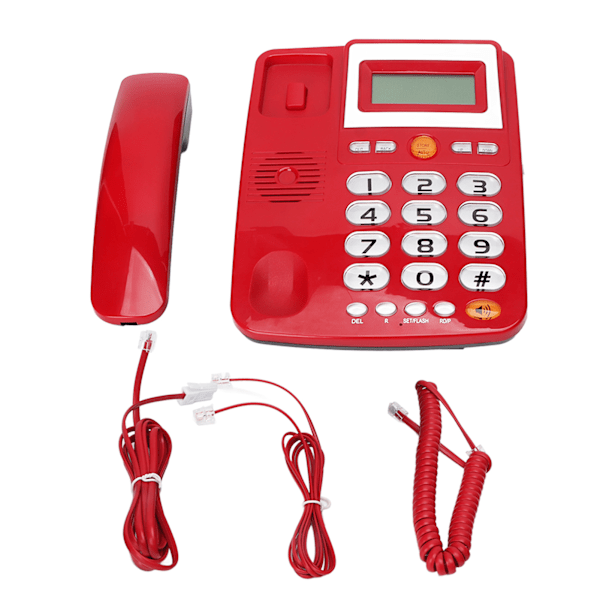 Stor knapp sladdtelefon HD handsfree samtal LCD-ljusstyrka Justering med en knapp Uppringning Trådbunden fast telefon Röd