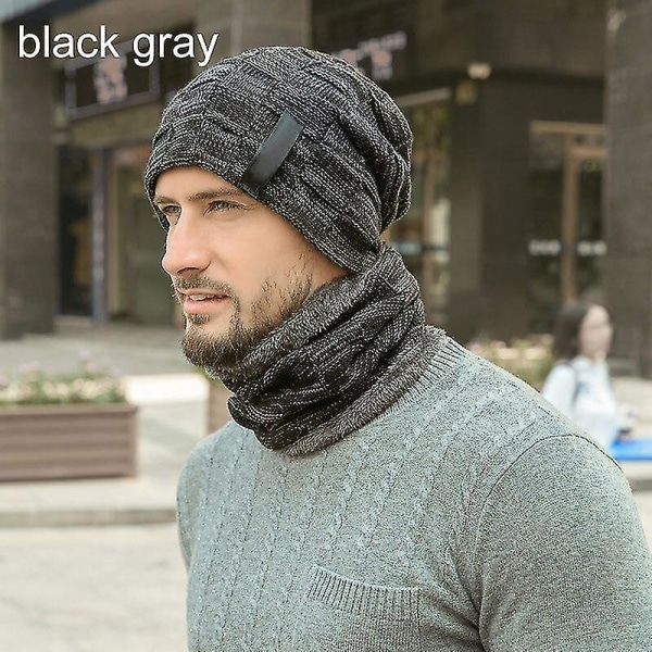 Mote vinterlue hals strikket skjerf lue strikket varme luer Balaclava vinterlue for menn og kvinner Strikket Skullies lue Black Gray