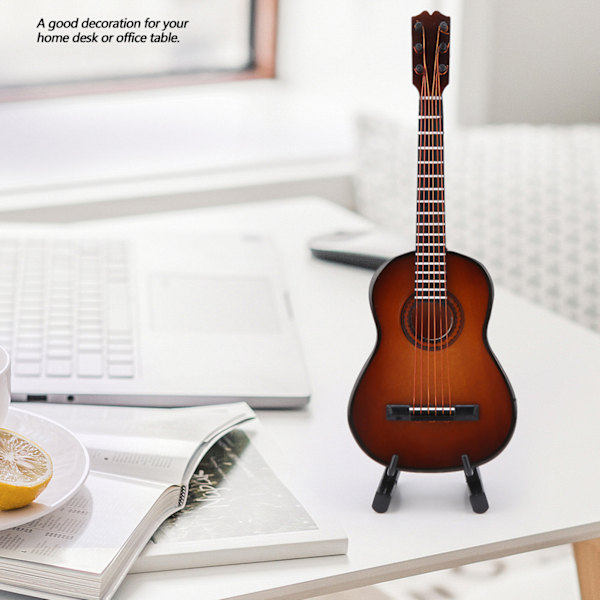 Mini træguitar model display Mini musikalske pynt Håndværk hjemindretning (brun 14cm)