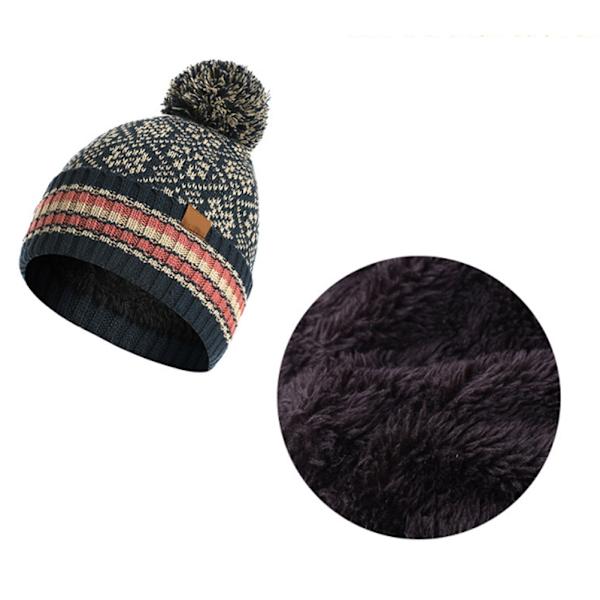 Vinterstickad Hatt, Halsduk och Vantar Set Vindtät Akryl Fleecefodrad Varm Beanie med Pompom Touch Screen Vantar för Kvinnor Män Cykling Skidåkning