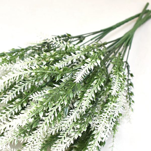 Plast kunstige lavendelblomster Luktfri Realistiske falske lavendel for scene Dekorasjon Bryllupsfeiring Hvit