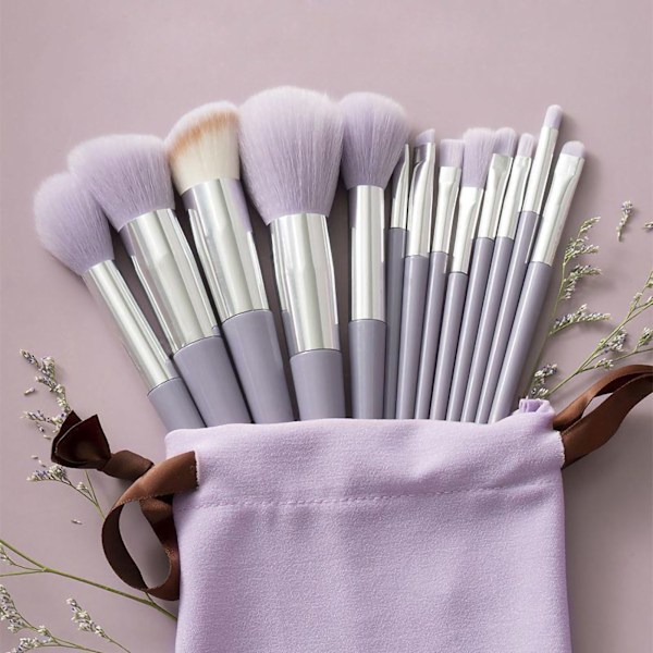 13st set sminkborstar verktygssats Handhållen mjukblandning kosmetikaborstar Kit för ansiktspulver Concealer Lila