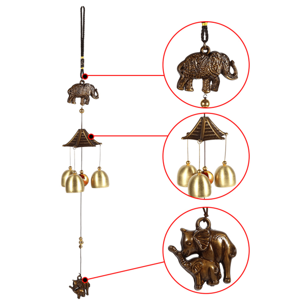 Antik metall elefant Windchime kyrkklockor Wind Chimes Dörrhängande dekoration