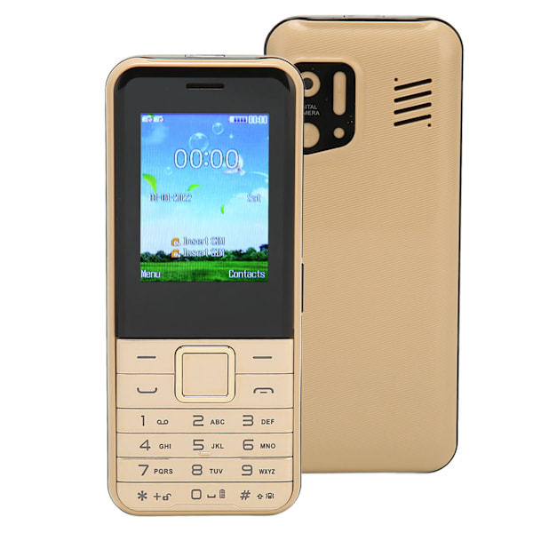 S502 2G Ulåst Multifunksjonell Eldre Mobiltelefon 2.4in Skjerm 3000mAh Dual SIM Telefon 100‑240V Gull EU Plugg