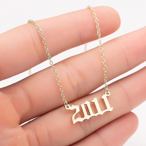 1980-2019 Fødselsår nummer Charm vedhæng rustfrit stål kæde halskæde smykker Golden 2011