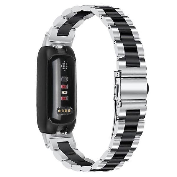 Håndledsrem kompatibel med Fitbit Inspire 3 rustfrit stål 3 perler erstatnings smarturrem Black