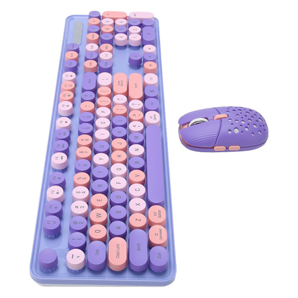 Trådløst tastatur og mus Combo 2.4G trådløs tilstand Nem at bruge Retro Punk-tastatur med 3 DPI justerbar gaming mus blandet farve Lilla