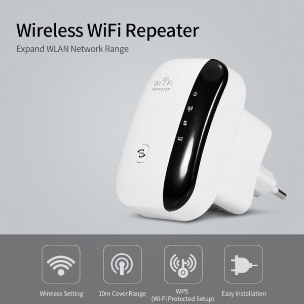 WiFi Signal Booster Wireless Repeater 300M WiFi Enhancer WiFi Range Extender til hjemmekontor EU-stik, Model: Hvid EU-stik