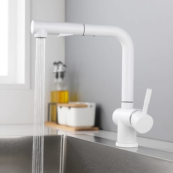 Pull-out kitchen faucet, sink mixer, sink faucet with 2 spray modes white Blanco