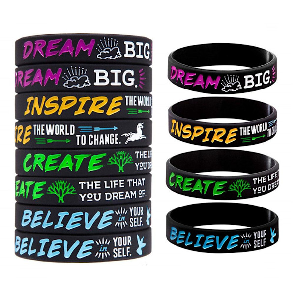 12 stk Inspirerende Silikon Armbånd Drøm Tro Skab Motiverende Citater Armbånd Stræk Håndledsremme til Mænd Kvinder