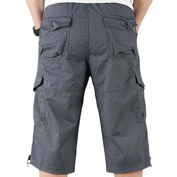 Tummanharmaa XL Miesten 3/4 Cargo Combat Shorts Elastisilla Vyötäröllä