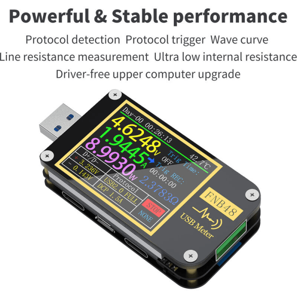 FNB48 Höghastighetskapacitets-detektori volttimittari Amperemeter Bärbar LCD-skärm Monitoiminen USB-testare, HANBING