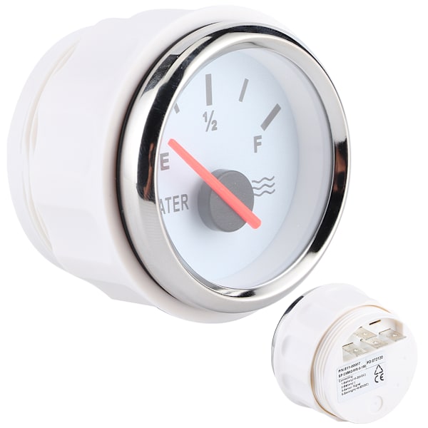 2-tums pekare vattenvätskenivåmätare Hög noggrannhet Universal för marin båtlastbil RVWhite Dial Silver Ram