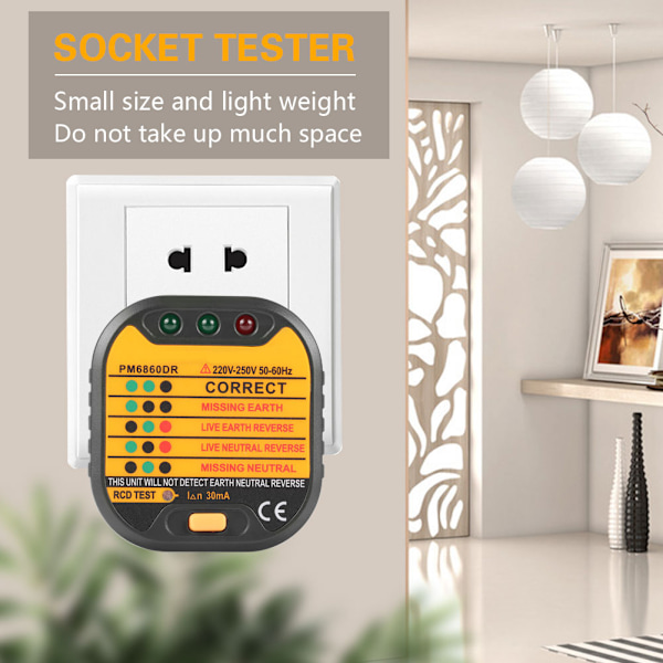 50-60Hz Automatisk Elektrisk UK/US/EU Stikkontakt Tester til Hjemmet PM6860DR (EU-stik)