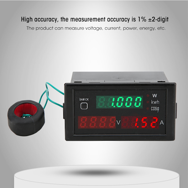 Digital AC-måler LED-display Multifunksjonell voltmeter Strøm-energimålingsmonitor AC220V