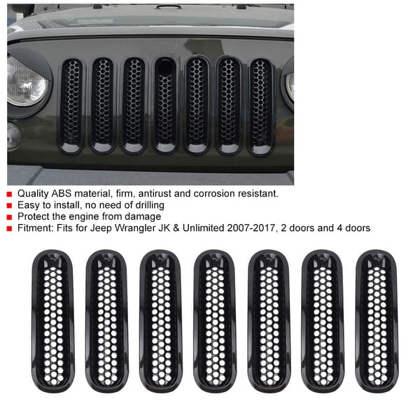 7 stk Svart Bil Front Bumper Mesh Grill Passer til Jeep Wrangler JK 2007-2017