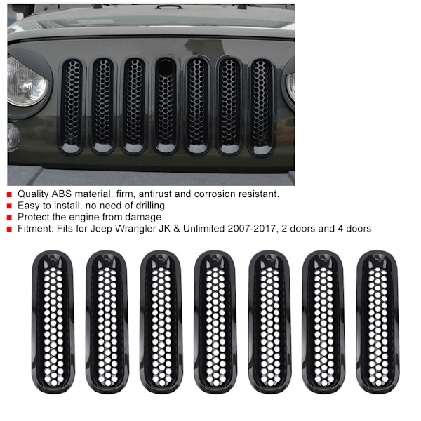 7kpl musta auton etupuskurin säleikkö sopii Jeep Wrangler JK 2007-2017