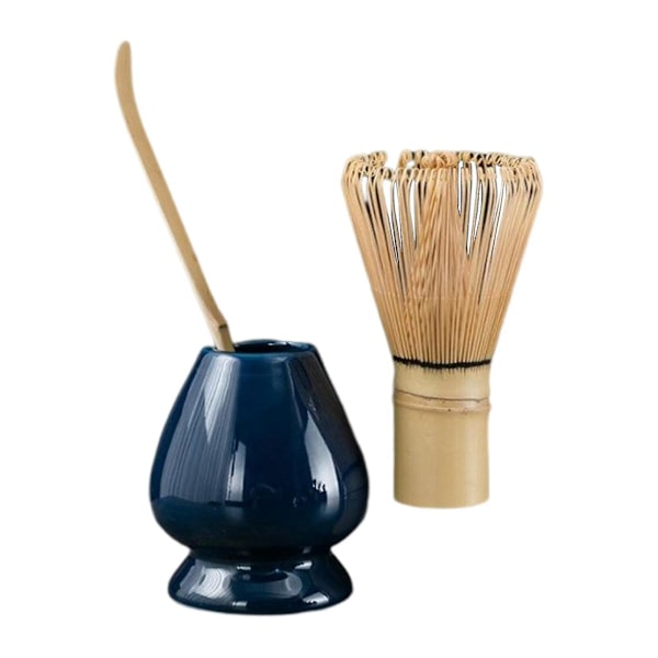 Bamboo Matcha Whisk Holder Set - Blue Ceramics