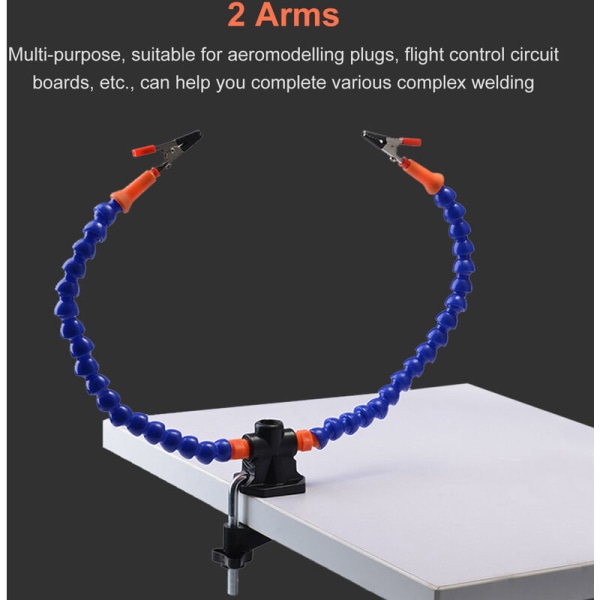 Helper Hands Loddestasjon Bordklemme Loddestasjon PCB-holder med 2 fleksible armer for RC-modeller Lodding, Modell: Blå