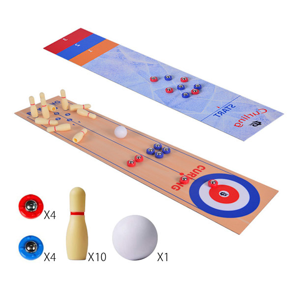 3 i 1 bordscurling, bowling og shuffleboard bordssæt Familiespil til hjemmefest Gave til børn og voksne