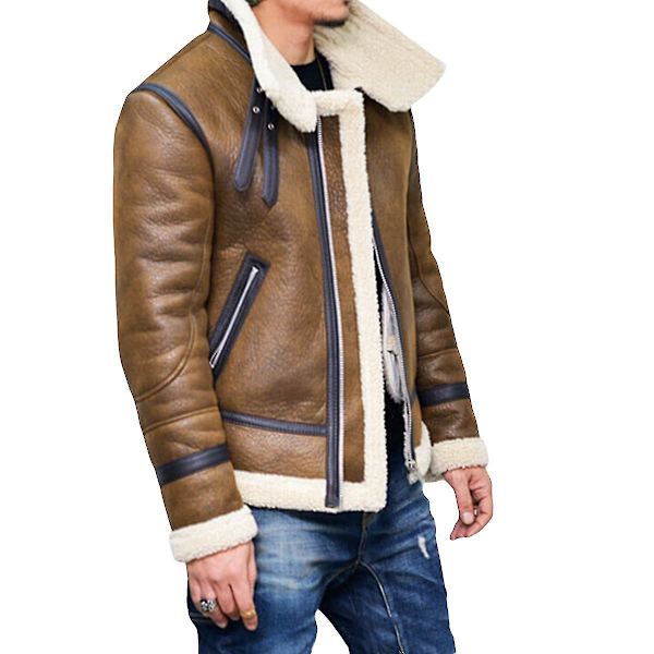 Vintermænds Brun Læderjakke med Pelskrave, Lynlåslukning (3XL)