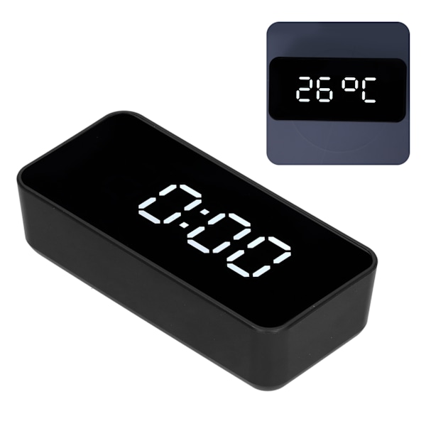 LED digital väckarklocka med temperaturdisplay Automatisk ljuskänsla USB-spegelklocka Svart