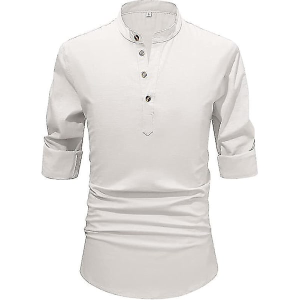 Linen Henley Beach Shirt for Men in White