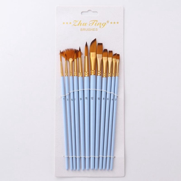 12 delar nylon set, mattblå stång med solfjäderformad akvarellpenna, konsttillbehör