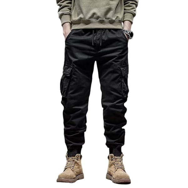 Vintage Svarta Cargo Joggingbyxor för Män 2XL