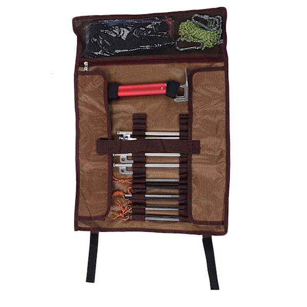 Oppbevaringspose for teltplugger til camping, teltplugger, spiker og hammerorganisator, etui med plugger, hammer og tilbehør