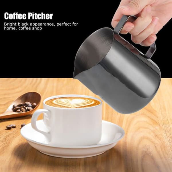 Lattekande - ZOR® - 400 ml - 304 rustfrit stål - Højglans sort - Præcisionstud - Ergonomisk