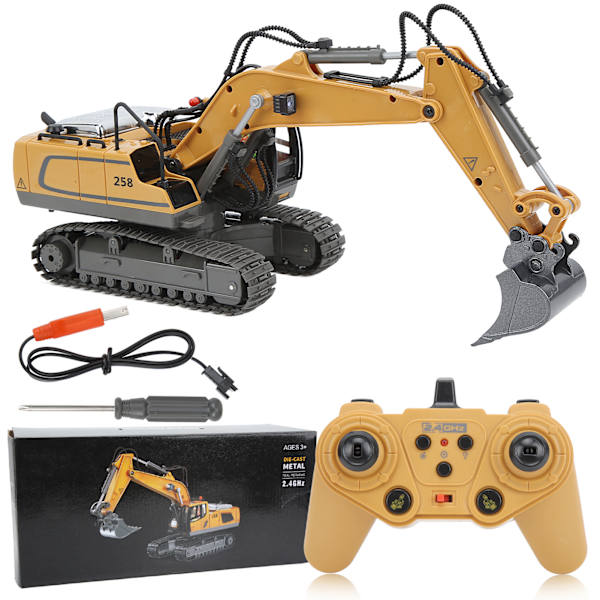 RC Grävmaskin 11 Kanaler 2.4Ghz 1:20 Simuleringsdesign Roterbar Fjärrstyrd Grävmaskinsleksak för Över 3 År