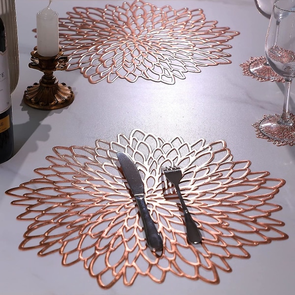 6 Pack Rose Gold Metallic Placematos Lehdillä laminoitu vinyyli muovinen ruokapöytäkoristeet Juhlajuhliin Häät