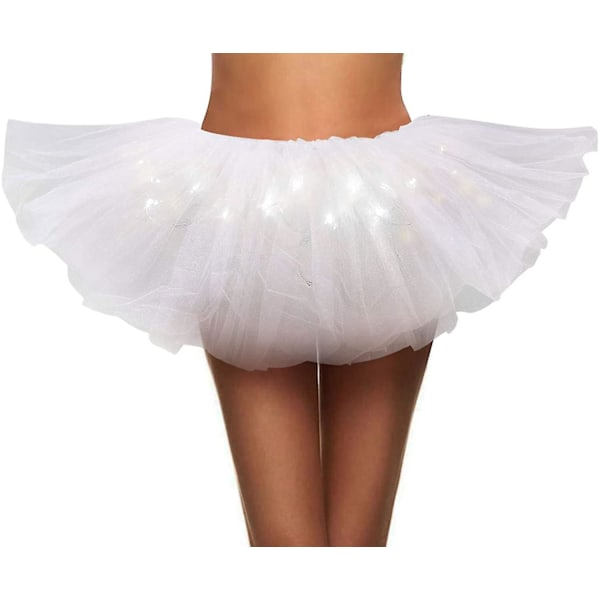 Simplicity Damehvit LED-lys 5-lags Tulle Tutu-skjørt