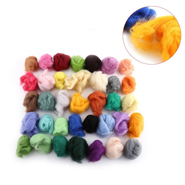 36 färger ullfiberfärgad roving för nålfiltning Hand spinning set