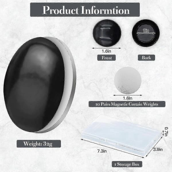 Duschdraperivikter magnetiska 10 st kraftiga Black