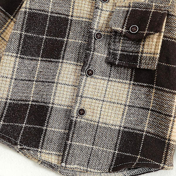 Flannelskjortejakke til småbørn | Lapel-knapper Langærmet Frakke | Efterår Vinter Varme (4-5T, D-kaffe)
