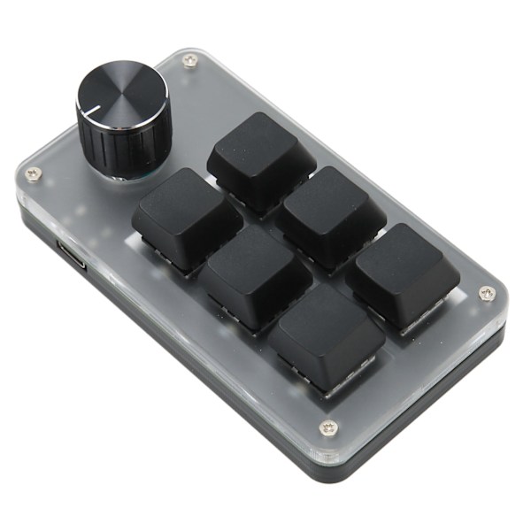 Miniknappsats med 6 tangenter med ratt RGB Ljusblå strömbrytare Trådansluten Plug and Play Gör-det-själv-programmerbar mekanisk knappsats med en hand