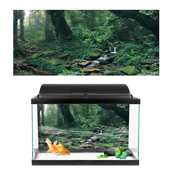 PVC Selvklæbende Riverway Green Woods Akvarium Baggrund Poster Sticker Akvarium Dekoration (L)