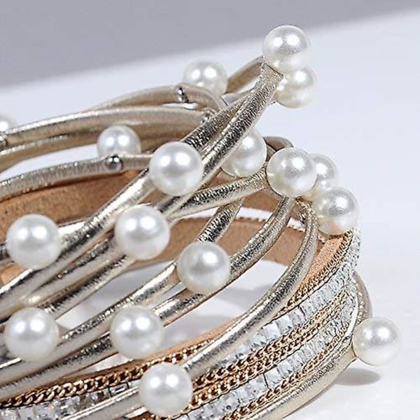 Læromslagsarmbånd for kvinner - Håndlaget låsarmbånd med perleperler Krystallarmbånd Smykkegave