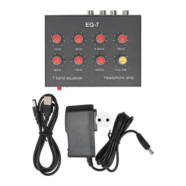7-bånds Lydequalizer RCA Udgang Indgang 3,5 mm Interface Dobbeltkanals Digital Equalizer til Biler 100‑240V EU Stik