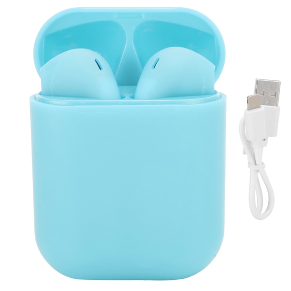 TWS Bluetooth 5.0 Trådlösa Hörlurar Touchkontroll Headset med Laddningsfodral Ljusblå